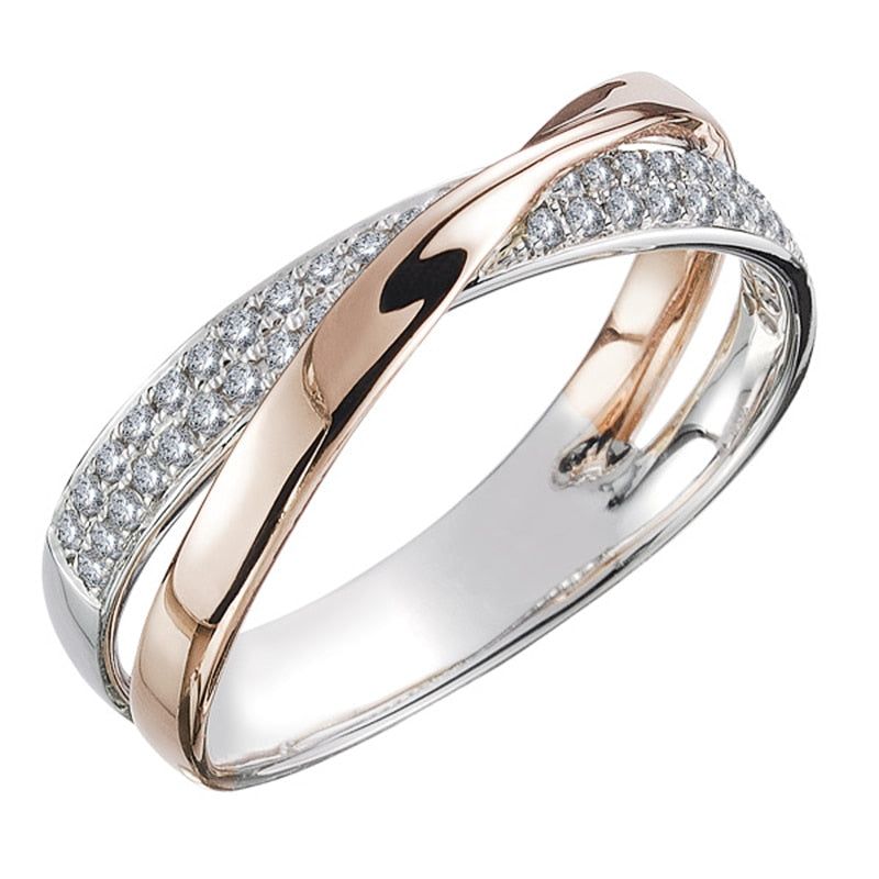 Two Tone X Shape Cross Finger Rings Charm Jewelry RCJ2331 Dazzling CZ Stone - Touchy Style .