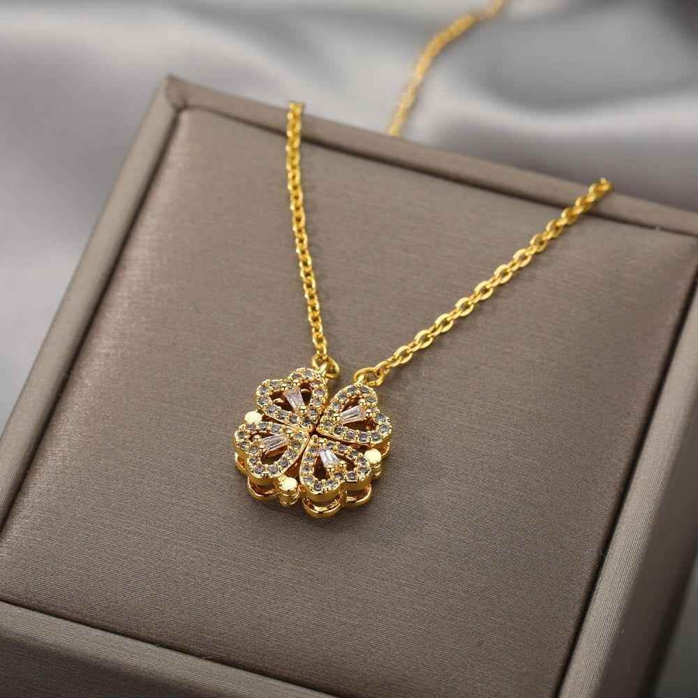 Vintage Lucky Four Leaf Clover Necklaces Charm Jewelry NCJSQ55 Stainless Steel - Touchy Style