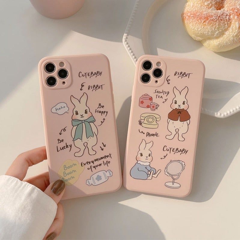 Vintage Rabbit Pink Cute Phone Cases For iPhone 12 11 Pro Max Xr Xs Max 7 8 Plus 12 7Plus - Touchy Style .