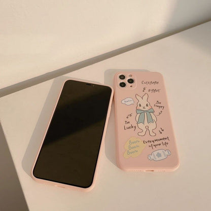 Vintage Rabbit Pink Cute Phone Cases For iPhone 12 11 Pro Max Xr Xs Max 7 8 Plus 12 7Plus - Touchy Style .