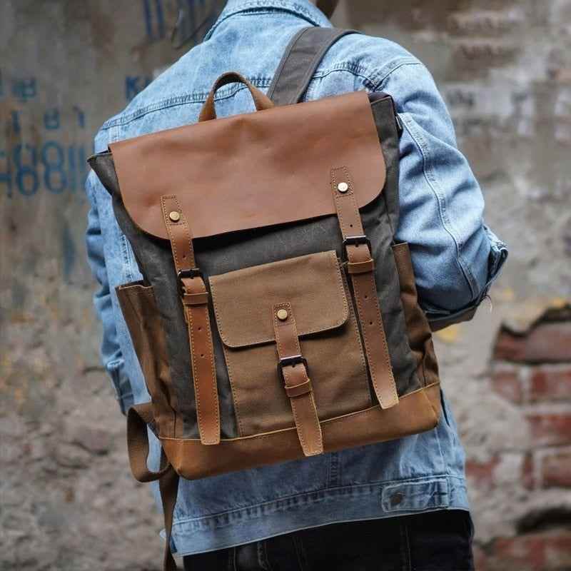 Vintage Waterproof Travel Cool Backpack CBMOS07 Canvas Large Capacity Laptop Bag - Touchy Style