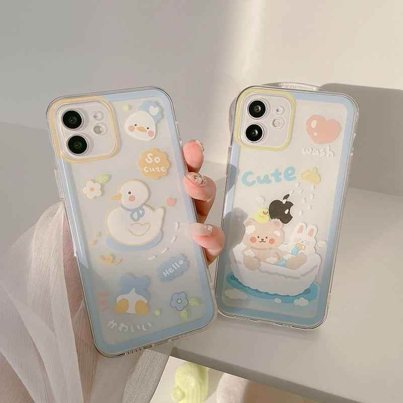 Washing Duck Transparent Cute Phone Cases For iPhone 14 13 11 12 Pro Max Xs Max XR 7 8 Plus 7Plus - Touchy Style .