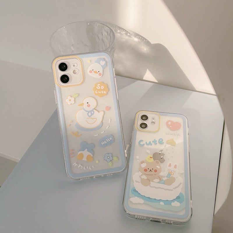 Washing Duck Transparent Cute Phone Cases For iPhone 14 13 11 12 Pro Max Xs Max XR 7 8 Plus 7Plus - Touchy Style .