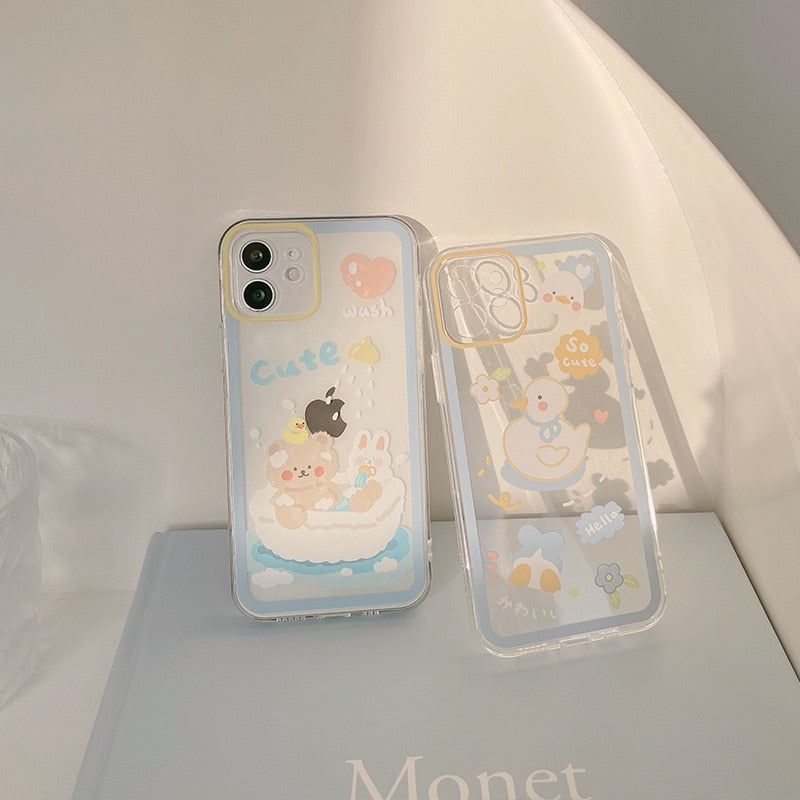 Washing Duck Transparent Cute Phone Cases For iPhone 14 13 11 12 Pro Max Xs Max XR 7 8 Plus 7Plus - Touchy Style .
