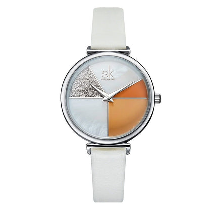 Watch Women Shell Dial leather Ladies Watch Japanese Quartz Movement Ultra Slim Buckle Strap - Touchy Style .