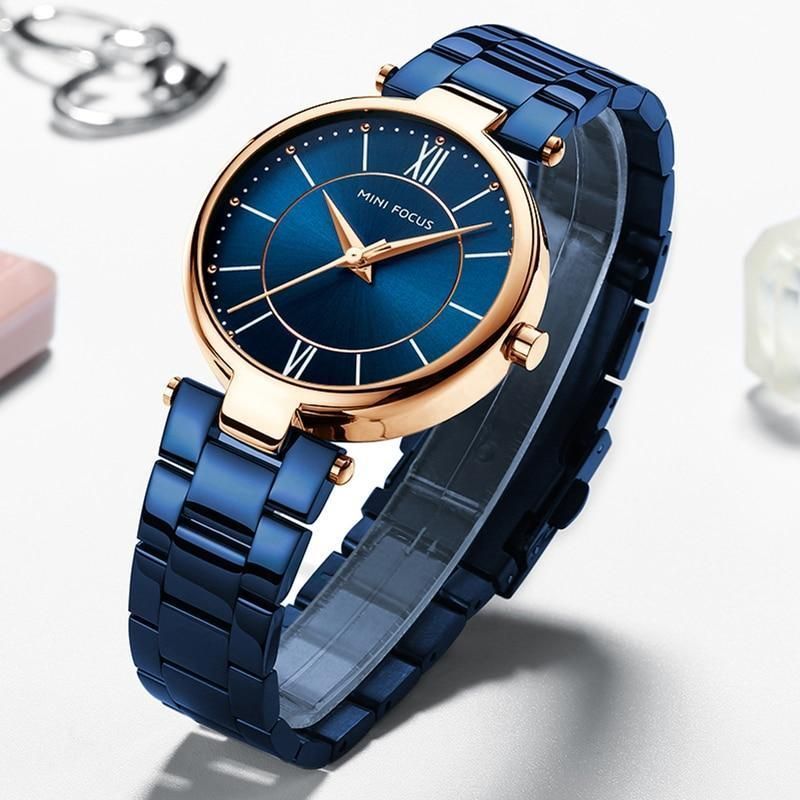 Waterproof Blue Stainless Steel Simple Cheap Watches For Women&