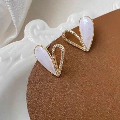 White Drop Earrings Charm Jewelry ECJXYO01 Sweet Heart Pattern Accessories - Touchy Style .