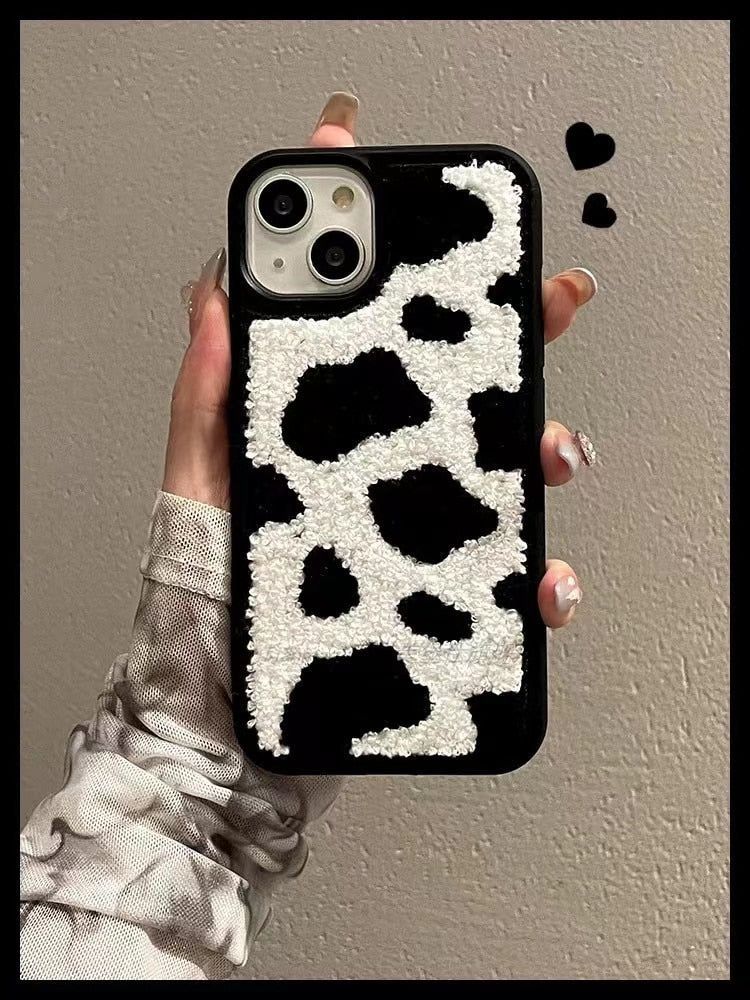 Winter Plush Cute Phone Cases for iPhone 13 Pro 12 11 7 8 X XR XS Max Black Flowers - Touchy Style .