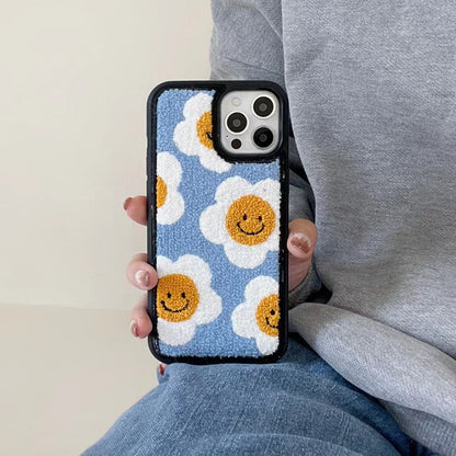 Winter Plush Cute Phone Cases for iPhone 13 Pro 12 11 7 8 X XR XS Max Blue Sun Flower - Touchy Style .