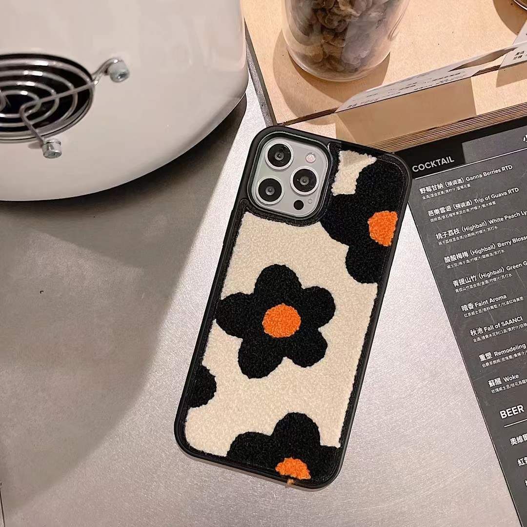 Winter Plush Cute Phone Cases for iPhone 13 Pro 12 11 7 8 X XR XS Max Orange Floral - Touchy Style .
