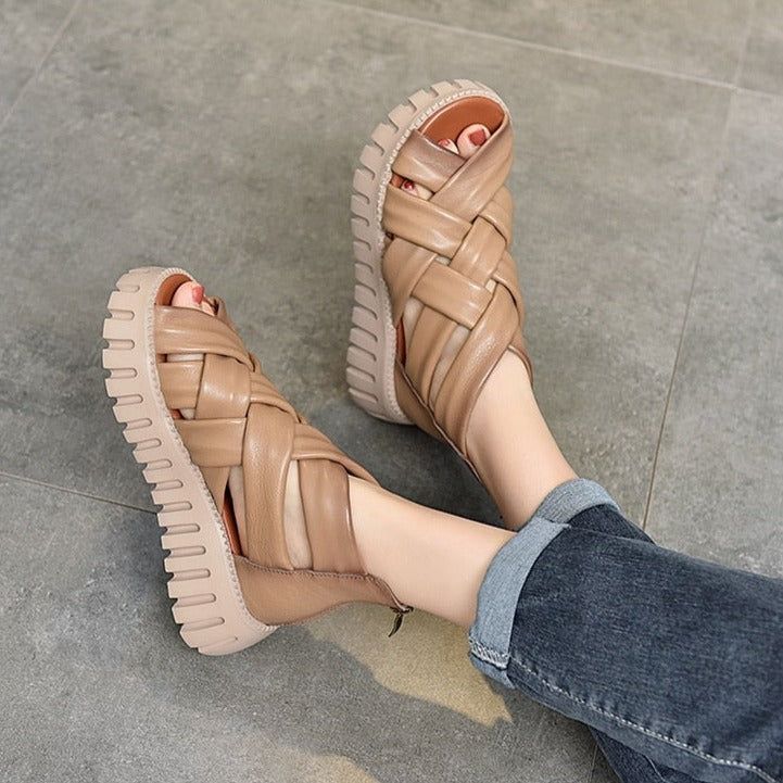 Women Casual Shoes EM721 Gladiator Sandals Boots Leather Wedges Platform - Touchy Style .