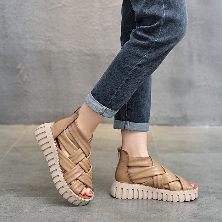 Women Casual Shoes EM721 Gladiator Sandals Boots Leather Wedges Platform - Touchy Style .