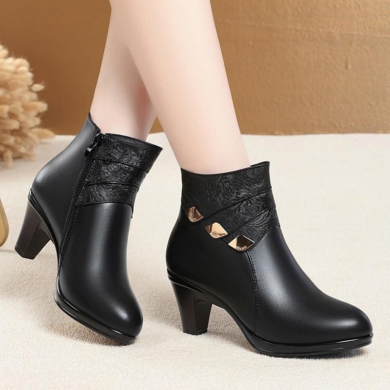 Winter Boots for Women- Christmas Gifts Casual Wedges Chunky Heel Women's Ankle  Boots Red 42 - Walmart.com