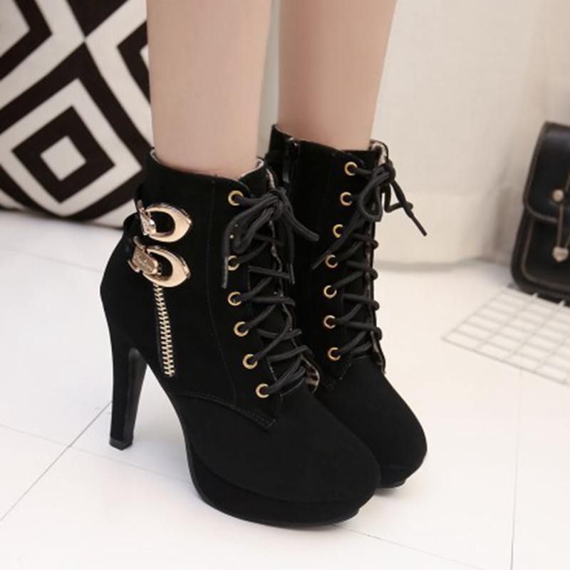 Gothic Punk Lace Up High Heels Platform Ankle Boots – ROCK 'N DOLL