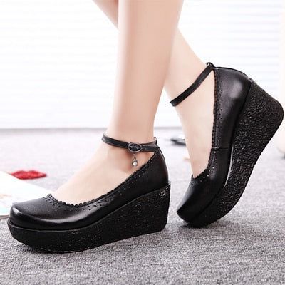 Women's Casual Shoes Leather Comfort Wedges Breathable Pumps