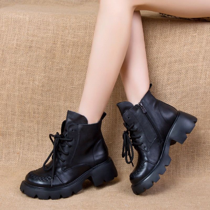 Women's Casual Shoes Leather Handmade Ankle Boots 23315