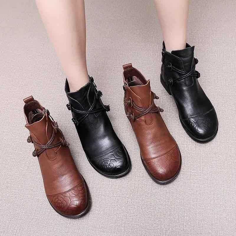 Women's Casual Shoes Soft Leather Flat Ankle Boots 0738 - Touchy Style .