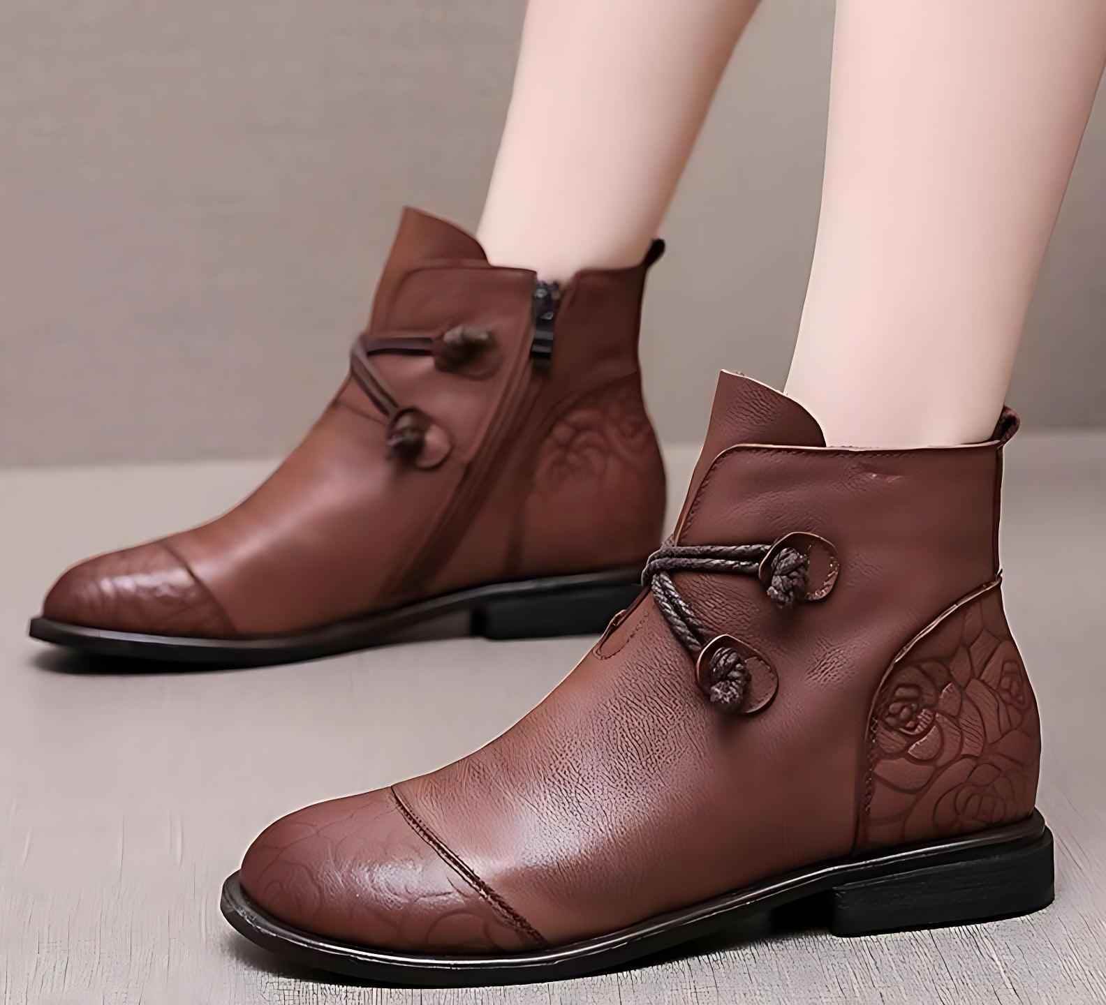Women's Casual Shoes Soft Leather Flat Ankle Boots 0738 - Touchy Style .
