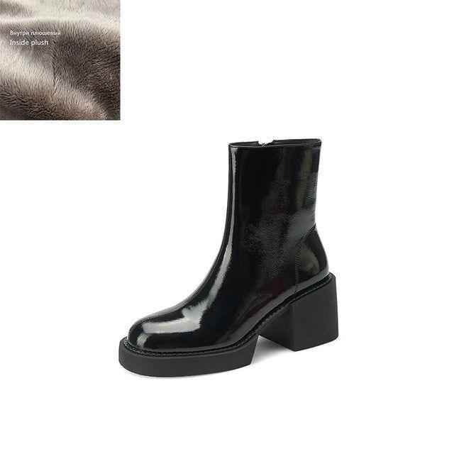 Women's White Casual Shoes GCSJHS52 Leather Platform Chunky Boots - Touchy Style .