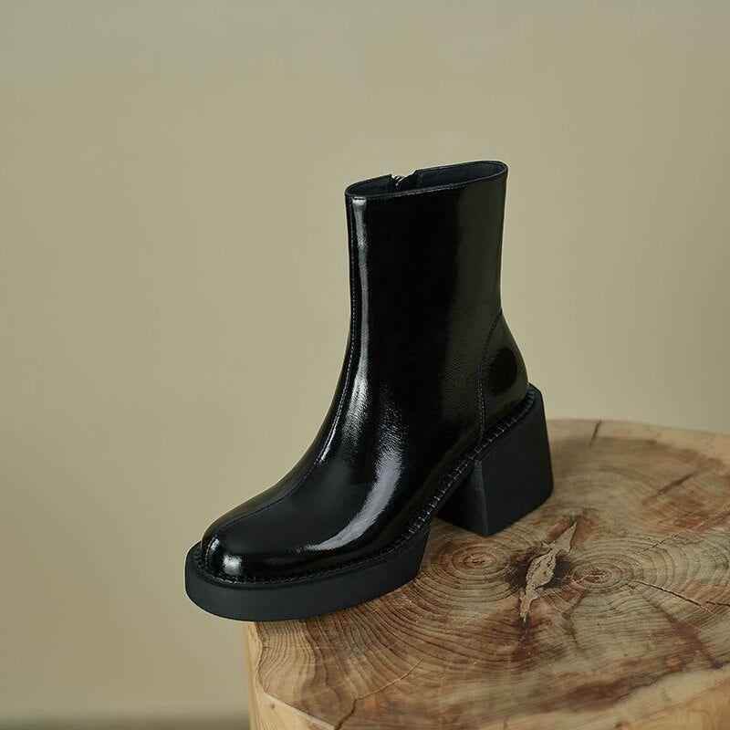 Women's White Casual Shoes GCSJHS52 Leather Platform Chunky Boots - Touchy Style .