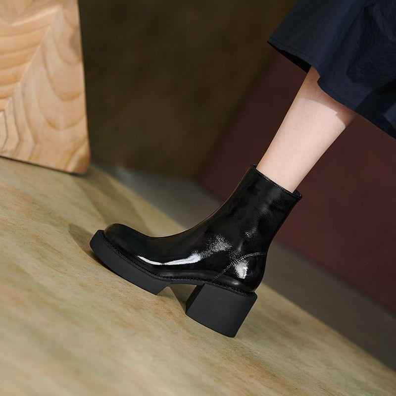 Women's White Casual Shoes GCSJHS52 Leather Platform Chunky Boots - Touchy Style .