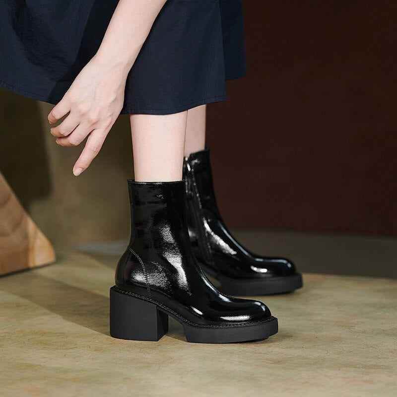 Women's White Casual Shoes GCSJHS52 Leather Platform Chunky Boots - Touchy Style .