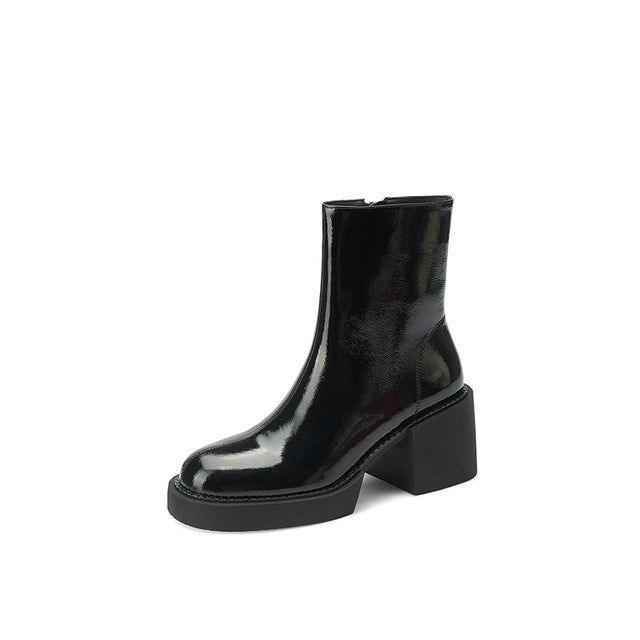 Women's White Casual Shoes GCSJHS52 Leather Platform Chunky Boots - Touchy Style .