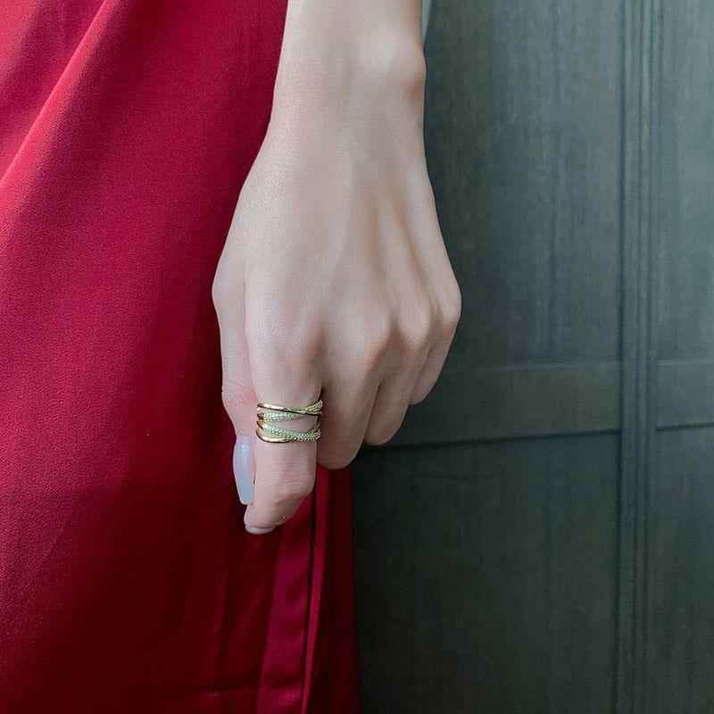 Zircon Metal Cross Golden Finger Rings Charm Jewelry RCJTXY13 - Touchy Style