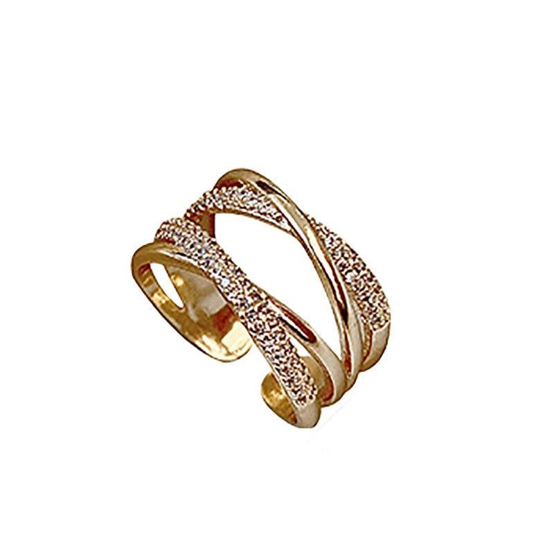 Zircon Metal Cross Golden Finger Rings Charm Jewelry RCJTXY13 - Touchy Style .